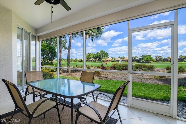 23560 Wisteria Pointe Dr Unit 506, Estero, FL 34135 - sunroom / solarium featuring ceiling fan, outdoor dining area, and golf course view
