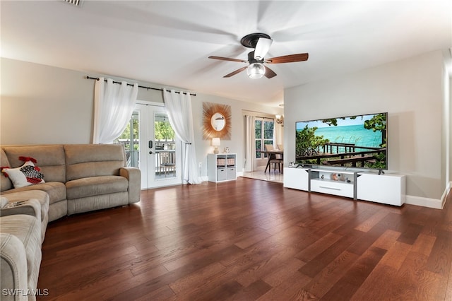 2313 Hines Ave, Alva, FL 33920 - living room with a ceiling fan, wood finished floors, and french doors