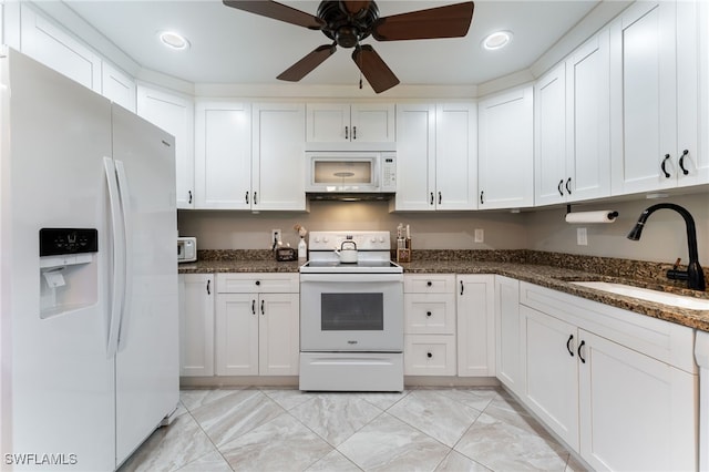 2313 Hines Ave, Alva, FL 33920 - kitchen featuring white appliances, a sink, ceiling fan, white cabinets, and recessed lighting