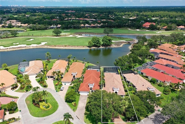 917 Tierra Lago Way, Naples, FL 34119 - aerial view of residential area with a large body of water, property boundaries highlighted, and a local golf course