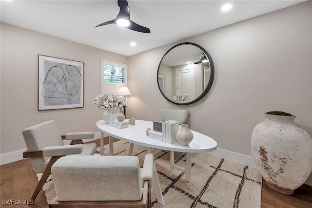 917 Tierra Lago Way, Naples, FL 34119 - office area with a ceiling fan, baseboards, recessed lighting, and wood finished floors
