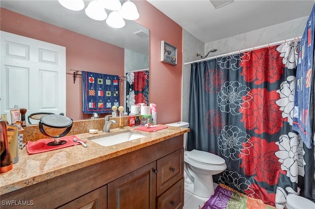 4520 Douglas Ln, Lehigh Acres, FL 33973 - bathroom featuring toilet, vanity, and a shower with curtain