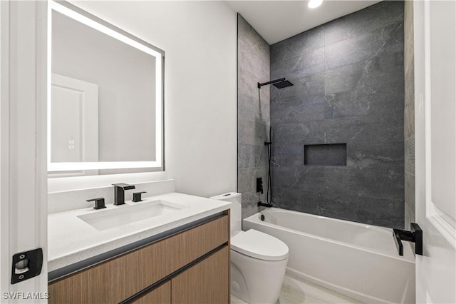 3203 18th St W, Lehigh Acres, FL 33971 - bathroom with toilet, vanity,  shower combination, and recessed lighting
