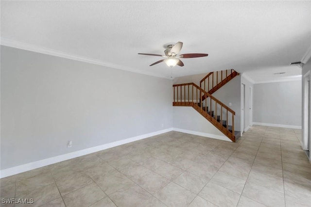 1501 Park Meadows Dr Unit 3, Fort Myers, FL 33907 - unfurnished room with stairs, ceiling fan, crown molding, and baseboards