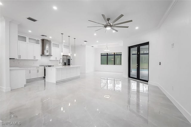 2806-2840 Golden Gate Blvd W, Naples, FL 34117 - unfurnished living room with baseboards, a ceiling fan, recessed lighting, and french doors