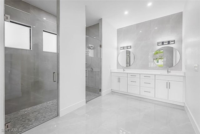 2806-2840 Golden Gate Blvd W, Naples, FL 34117 - full bathroom featuring marble tiled flooring, baseboards, double vanity, and recessed lighting