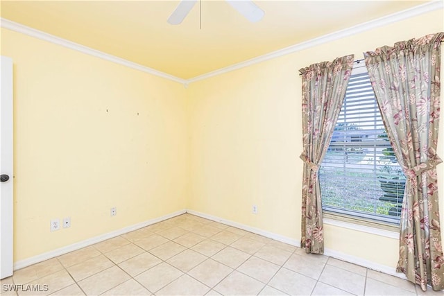 9091 Cypress Dr N, Fort Myers, FL 33967 - unfurnished room featuring crown molding, light tile patterned flooring, baseboards, and ceiling fan