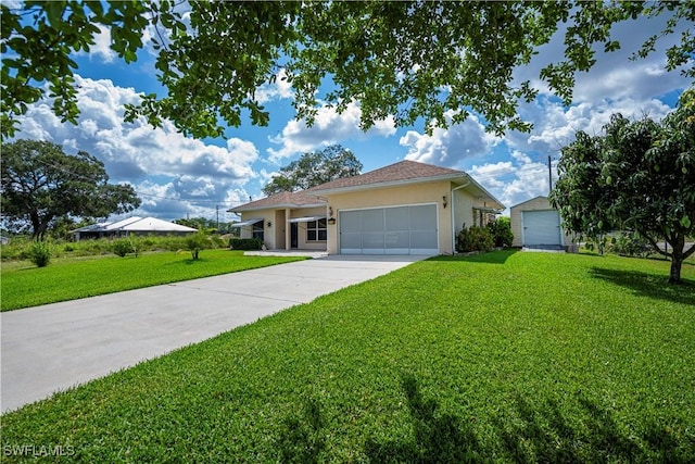 1115 Comet Ave, Labelle, FL 33935 - ranch-style house featuring stucco siding, a front yard, an attached garage, and concrete driveway