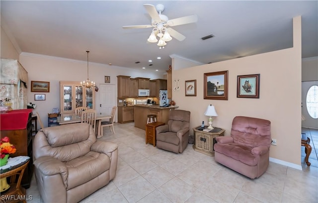 1115 Comet Ave, Labelle, FL 33935 - living area with a ceiling fan, a chandelier, light tile patterned floors, crown molding, and recessed lighting