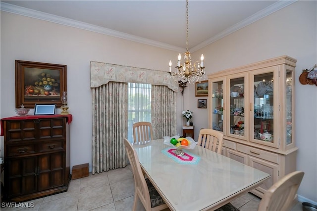 1115 Comet Ave, Labelle, FL 33935 - dining area featuring a chandelier, light tile patterned floors, ornamental molding, and baseboards
