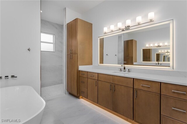 2854 Coach House Way, Naples, FL 34105 - bathroom with a freestanding bath, vanity, and a walk in shower