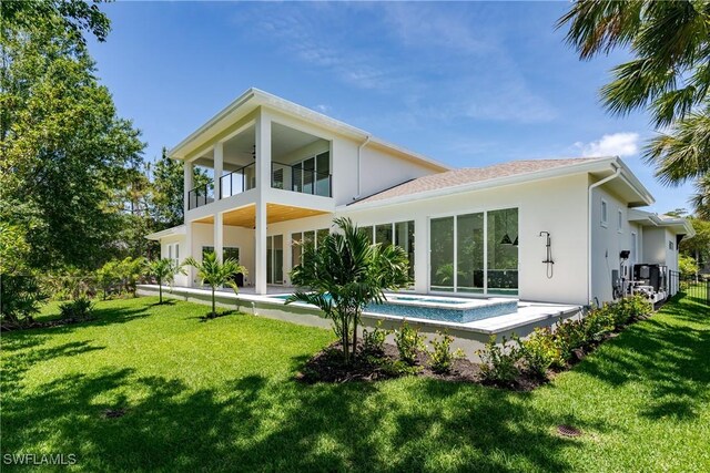 2854 Coach House Way, Naples, FL 34105 - back of house featuring a balcony, stucco siding, and a pool with connected hot tub