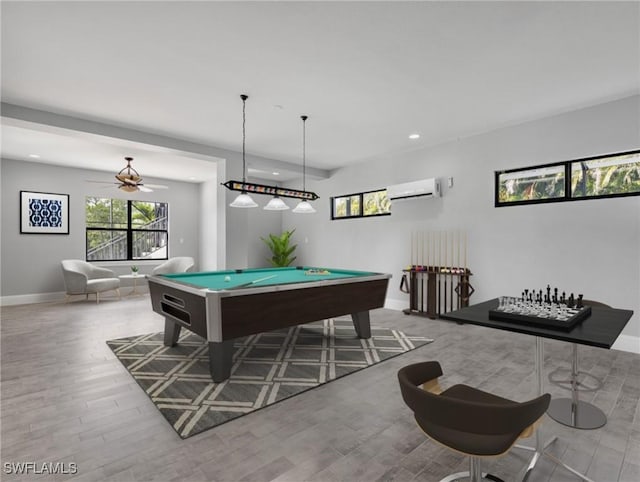 18251 Parkridge Ct, Fort Myers, FL 33908 - rec room featuring plenty of natural light, baseboards, a wall mounted air conditioner, pool table, and recessed lighting