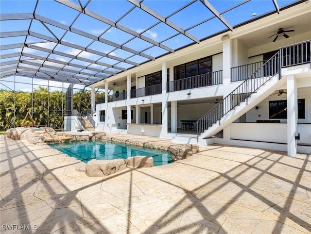 18251 Parkridge Ct, Fort Myers, FL 33908 - view of pool with stairway, ceiling fan, and a patio area