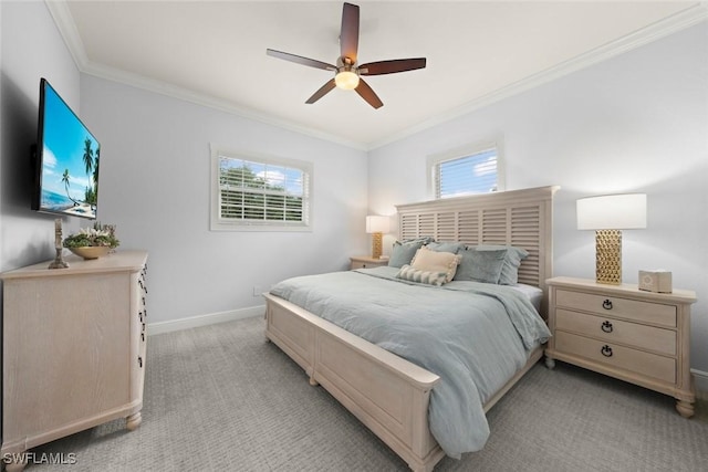 646 Vintage Reserve Cir Unit 4D, Naples, FL 34119 - bedroom with ornamental molding, light carpet, multiple windows, baseboards, and ceiling fan