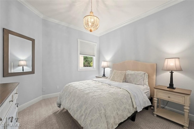 646 Vintage Reserve Cir Unit 4D, Naples, FL 34119 - carpeted bedroom featuring a chandelier, baseboards, and crown molding