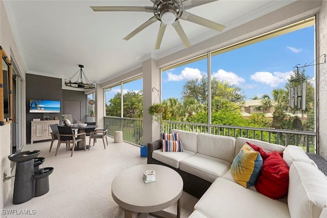 646 Vintage Reserve Cir Unit 4D, Naples, FL 34119 - sunroom with an outdoor hangout area, ceiling fan, and outdoor dining space