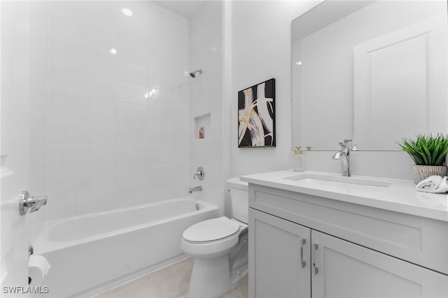 12467 Purple Ficus Way, Naples, FL 34120 - bathroom featuring vanity, toilet, bathing tub / shower combination, and tile patterned floors