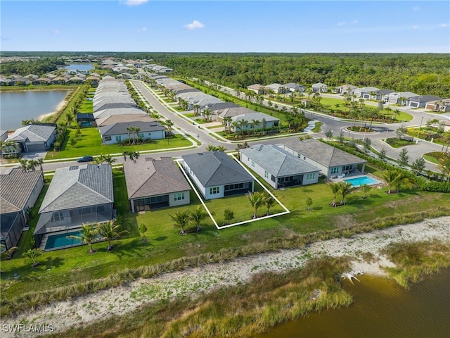 12467 Purple Ficus Way, Naples, FL 34120 - aerial view of residential area with a pool area, a nearby body of water, and property boundaries highlighted