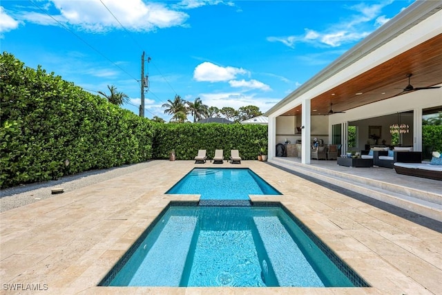 1167 22nd Ave N, Naples, FL 34103 - view of pool with outdoor lounge area, ceiling fan, a patio, and a pool with connected hot tub