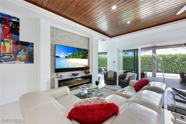 1167 22nd Ave N, Naples, FL 34103 - living room featuring wooden ceiling, baseboards, recessed lighting, and a raised ceiling