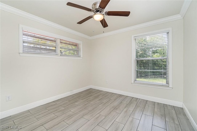 1400 Billie St, Fort Myers, FL 33916 - empty room featuring baseboards, crown molding, light wood-type flooring, and ceiling fan