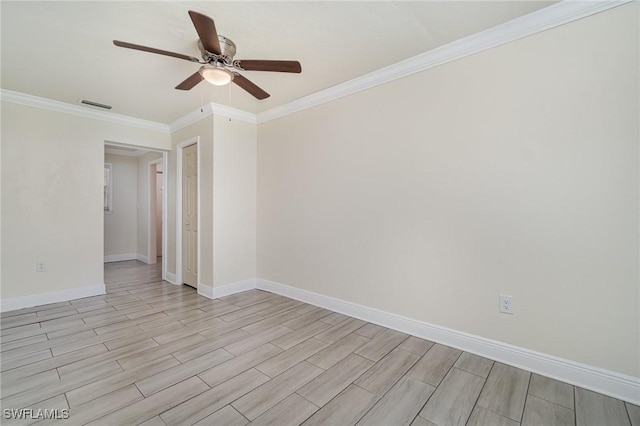 1400 Billie St, Fort Myers, FL 33916 - empty room featuring ceiling fan, light wood-style flooring, ornamental molding, and baseboards