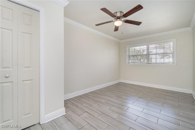1400 Billie St, Fort Myers, FL 33916 - unfurnished room featuring crown molding, baseboards, a ceiling fan, and light wood-style flooring