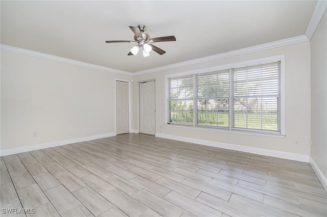 1400 Billie St, Fort Myers, FL 33916 - spare room with crown molding, ceiling fan, baseboards, and light wood finished floors