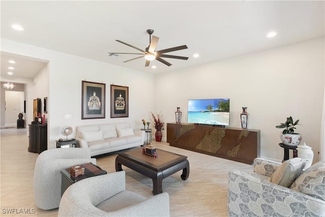 28648 Lobos Cir, Bonita Springs, FL 34135 - living area featuring recessed lighting, ceiling fan, and a chandelier