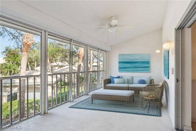 24797 Lakemont Cove Ln Unit 202, Bonita Springs, FL 34134 - sunroom featuring ceiling fan and lofted ceiling