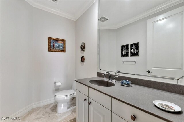 14300 Riva Del Lago Dr Unit 2103, Fort Myers, FL 33907 - bathroom featuring toilet, vanity, baseboards, and ornamental molding