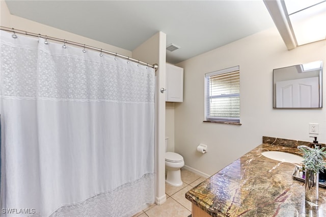 4665 47th Ave NE, Naples, FL 34120 - bathroom featuring vanity, tile patterned flooring, toilet, baseboards, and a shower with shower curtain