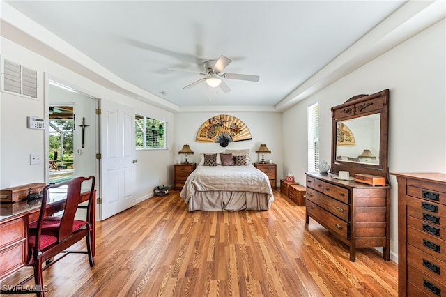 4665 47th Ave NE, Naples, FL 34120 - bedroom featuring light wood-type flooring, ceiling fan, and access to outside
