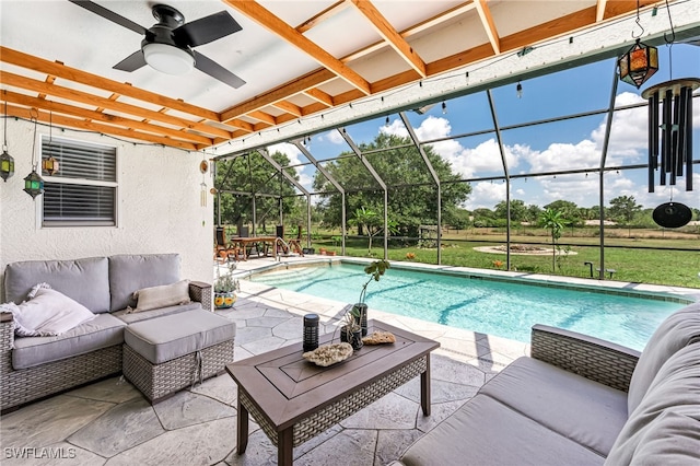 4665 47th Ave NE, Naples, FL 34120 - outdoor pool featuring outdoor lounge area, a patio area, a ceiling fan, and a lanai