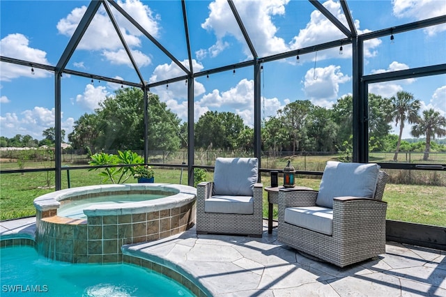 4665 47th Ave NE, Naples, FL 34120 - view of patio / terrace with a lanai, a pool with connected hot tub, and view of wooded area