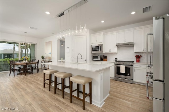 42530 Atlas Dr, Punta Gorda, FL 33982 - kitchen with appliances with stainless steel finishes, a sink, light countertops, light wood-type flooring, and recessed lighting
