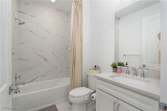 42530 Atlas Dr, Punta Gorda, FL 33982 - bathroom with vanity, shower / bath combo, toilet, and marble finish flooring