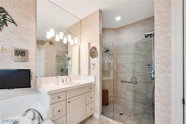 28686 San Galgano Way, Bonita Springs, FL 34135 - full bath featuring a shower stall, vanity, and a bath
