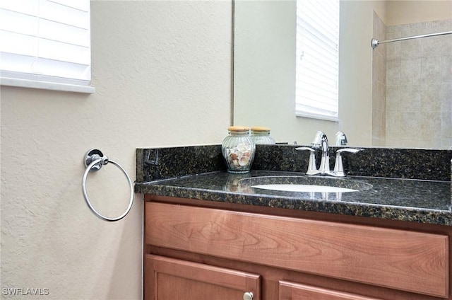 14614 Fern Lake Ct, Naples, FL 34114 - bathroom with vanity, a textured wall, and a shower