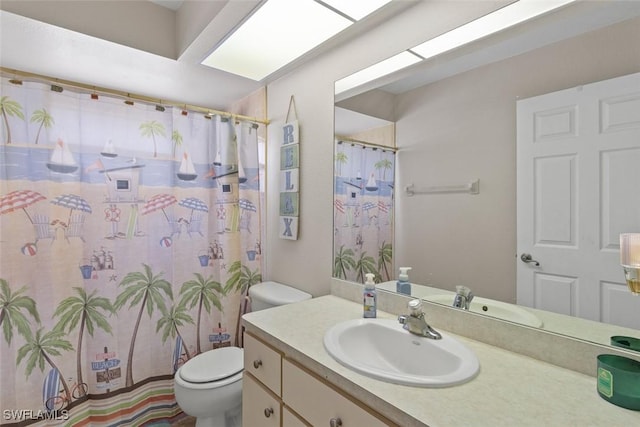 718 Willard Ave, Lehigh Acres, FL 33972 - bathroom featuring toilet, vanity, and a shower with curtain