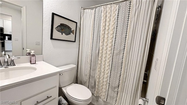 14257 Heritage Landing Blvd Unit 1122, Punta Gorda, FL 33995 - bathroom featuring toilet, vanity, a textured wall, and a shower with curtain