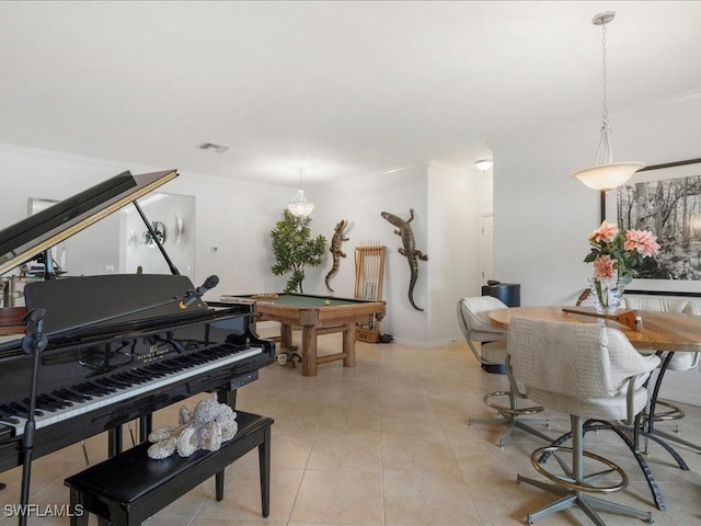 3913 Sapphire Way, Naples, FL 34114 - misc room featuring ornamental molding, pool table, and light tile patterned floors