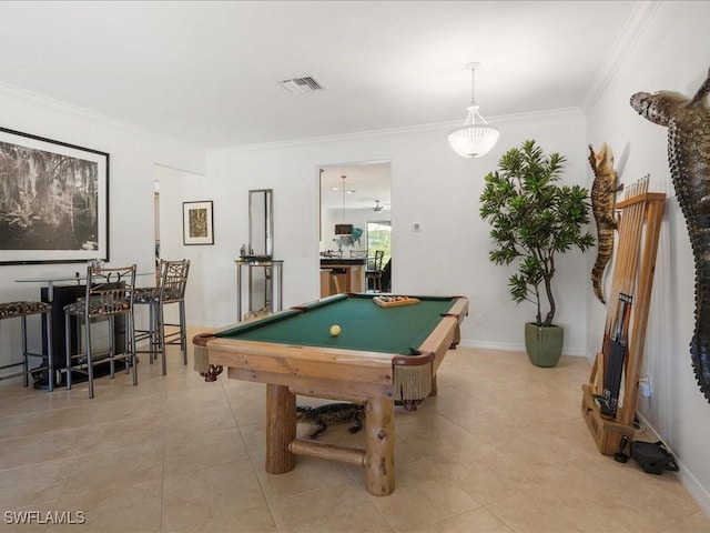 3913 Sapphire Way, Naples, FL 34114 - rec room with pool table, ornamental molding, light tile patterned floors, and baseboards