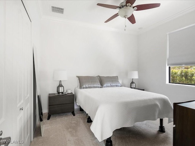 3913 Sapphire Way, Naples, FL 34114 - bedroom with carpet, crown molding, a closet, and a ceiling fan