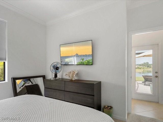 3913 Sapphire Way, Naples, FL 34114 - tiled bedroom with ornamental molding and access to exterior