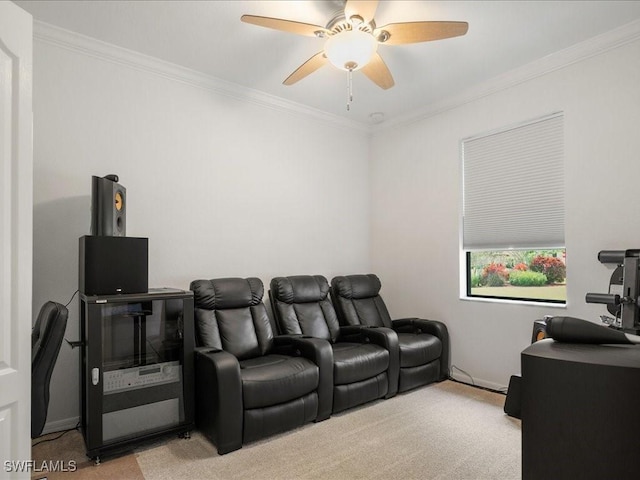 3913 Sapphire Way, Naples, FL 34114 - carpeted home theater featuring crown molding and a ceiling fan