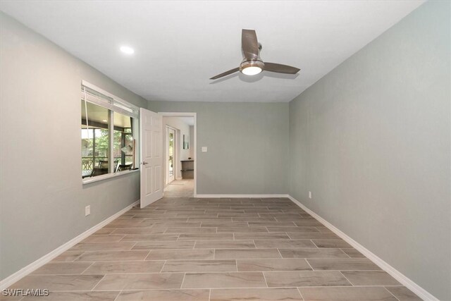 13951 Rod And Gun Club Rd, Fort Myers, FL 33913 - spare room featuring a ceiling fan, light wood-style flooring, baseboards, and recessed lighting