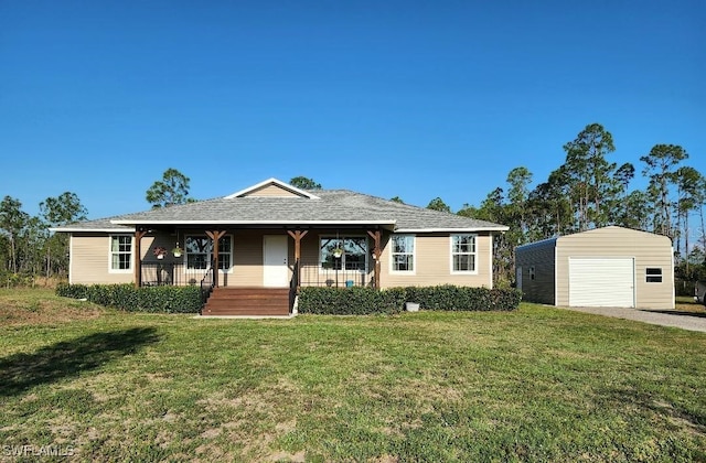 6405 Alan Blvd, Punta Gorda, FL 33982 - view of front of house with covered porch, an outdoor structure, a front lawn, and a garage