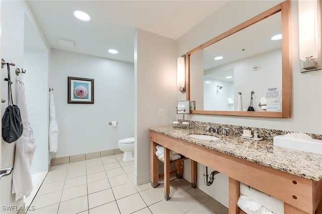 190 Estero Blvd Unit 303, Fort Myers Beach, FL 33931 - bathroom with a sink, toilet, recessed lighting, a shower, and tile patterned flooring